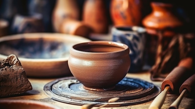 Ciotola di ceramica fatta a mano su una ruota di vasaio