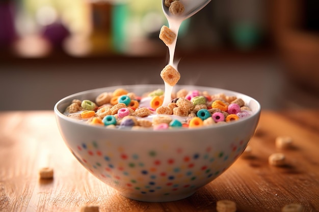 ciotola di cereali cerchio colorato con latte