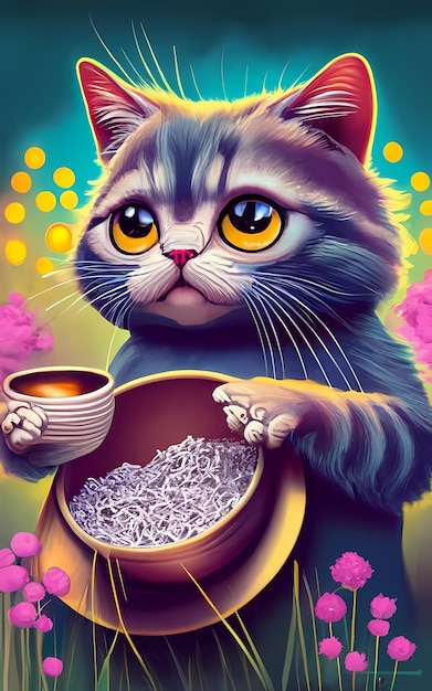 Ciotola di cibo per gatti affamati