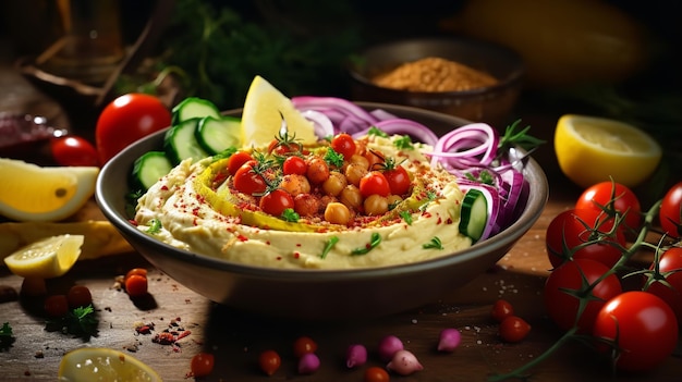 Ciotola di Hummus di ceci Spuntino mediterraneo sano