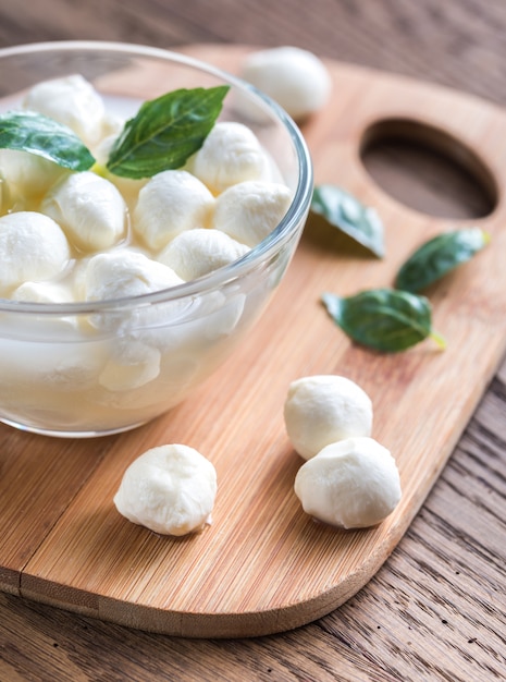 Ciotola di mozzarella Bocconcini con basilico fresco