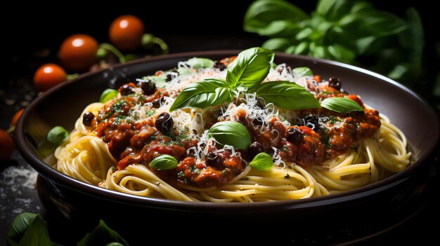 ciotola di polpette di spaghetti alla bolognese