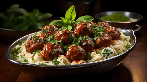 ciotola di polpette di spaghetti alla bolognese