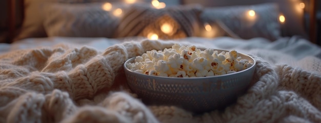 Ciotola di popcorn sul letto