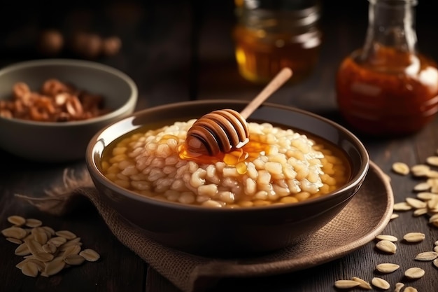 Ciotola Di Porridge D'orzo Con Miele Generative AI