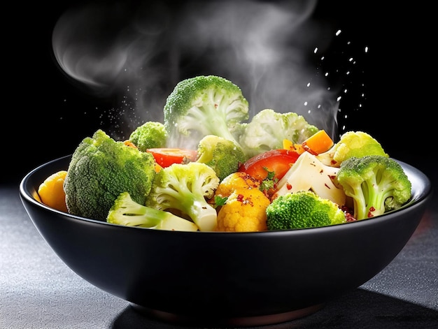 Ciotola di verdure fresche e sane con aumento del vapore Immagine stock facilmente accessibile con AI generativa