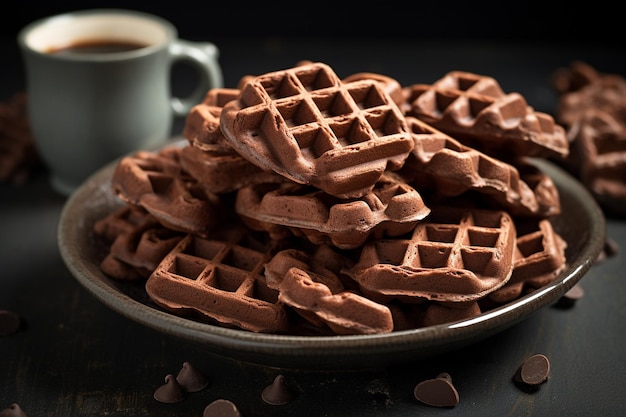 Ciotola di waffle di cioccolato croccanti su superficie di marmo