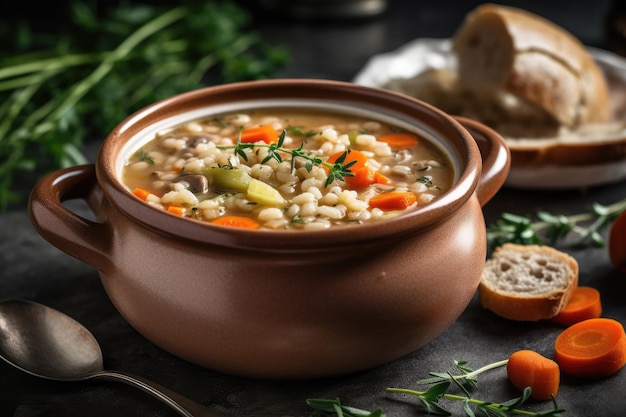 Ciotola Di Zuppa Di Orzo Con Verdure Generative AI