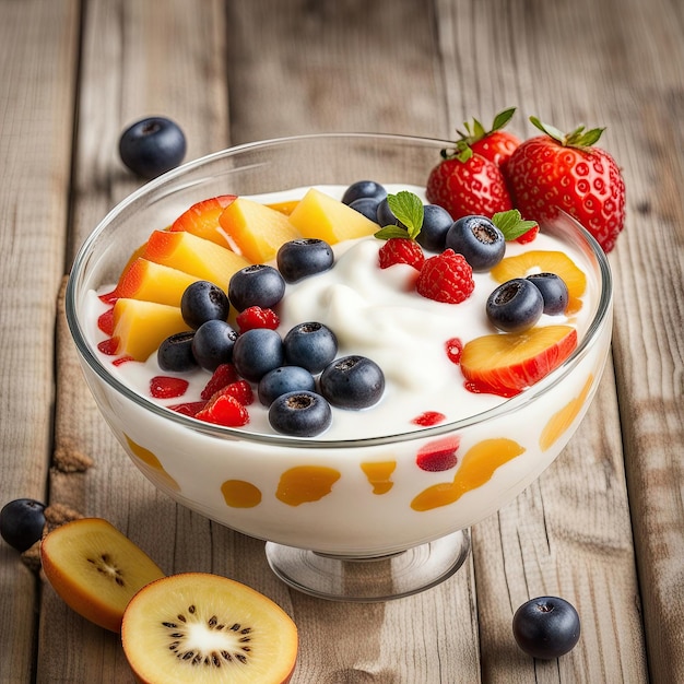 Ciotola per la colazione con yogurt e frutta generativa ai