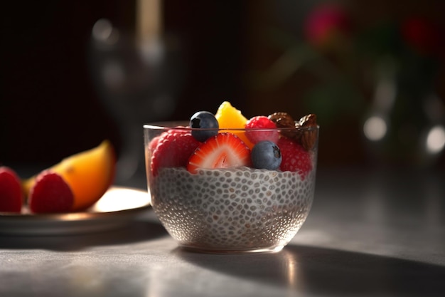 Ciotola per la colazione sana con budino di semi di chia e frutta fresca