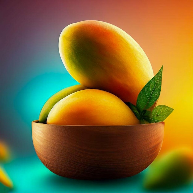 ciotola realistica di mango con sfondo colorato