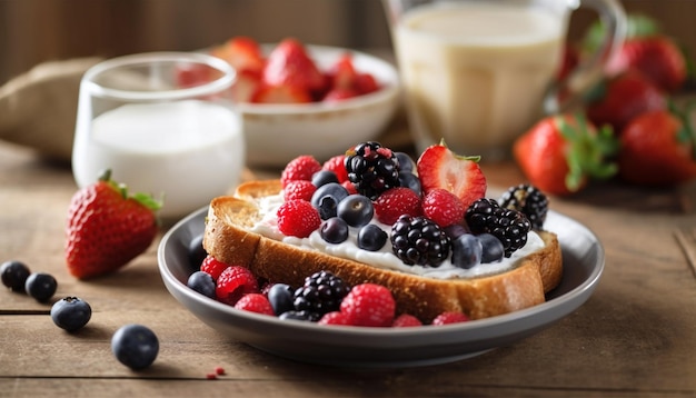 Ciotola rustica di yogurt ai frutti di bosco con muesli generata da AI