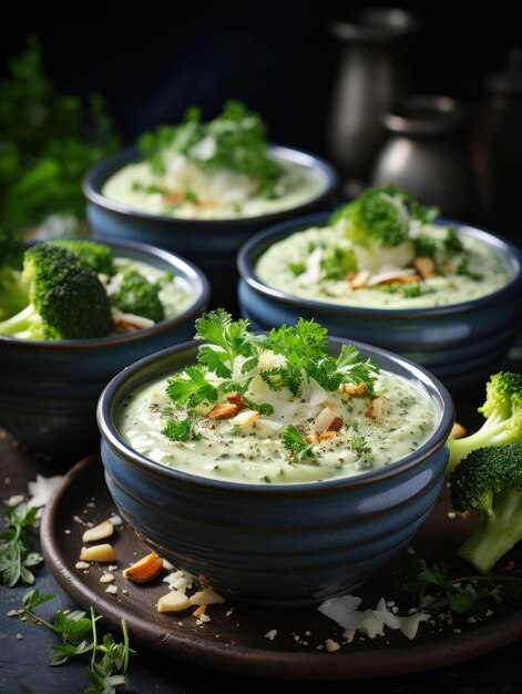 Ciotole di broccoli cremosi e zuppa di stilton