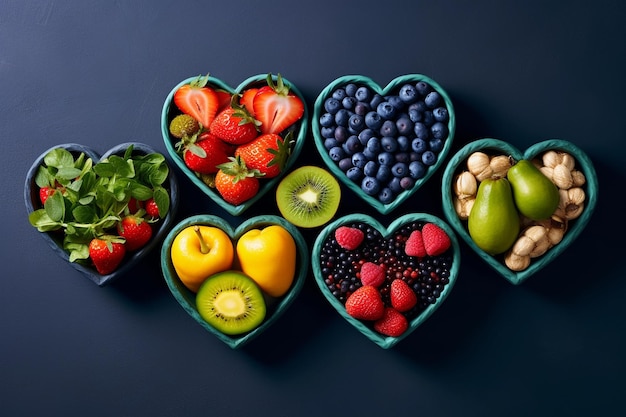 Ciotole di cibo con verdure e frutta