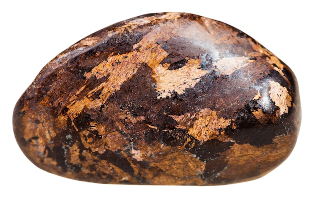 Ciottolo di pietra preziosa Bronzite isolato su bianco