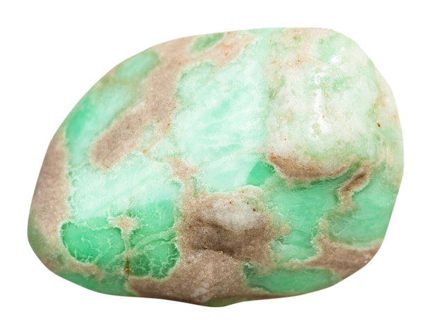 Ciottolo di pietra preziosa Variscite isolato su bianco