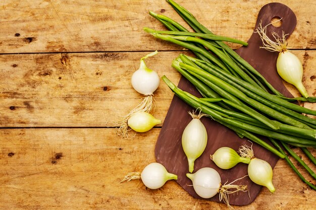 Cipolla giovane fresca e verdure. Ingrediente tradizionale per cucinare