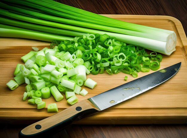 Cipolla verde isolata sul tagliere