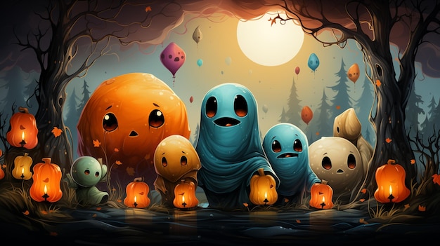 Circa l'elemento di design giocoso di Halloween con fantasmi carini e amichevoli Generative ai