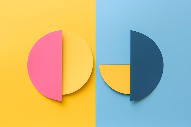 Circoli duali vibranti in colori contrastanti su sfondo blu e giallo generativo AI