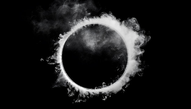 Circolo di fumo bianco su sfondo nero