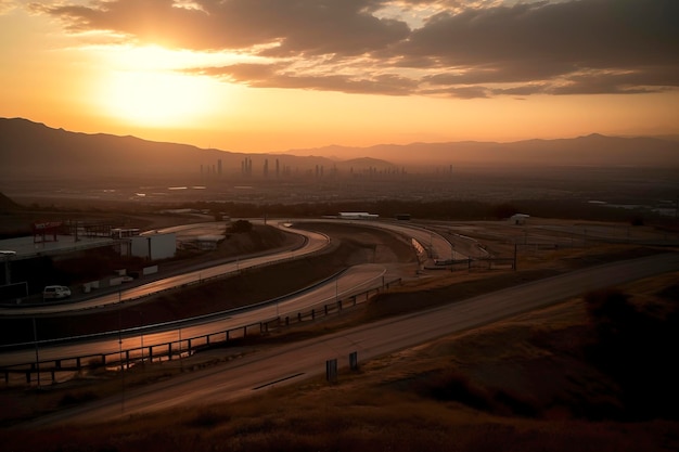Circuit of Dreams: The Serenity of Racing at Sunset creato con la tecnologia Generative AI