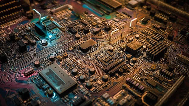 Circuiti elettronici percorsi complessi microcomponenti estetica tecnologia micro fotografia