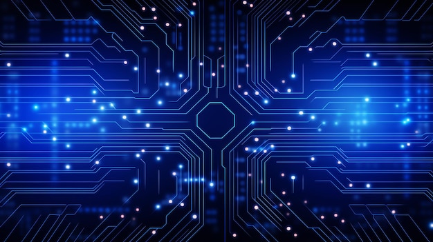 Circuito digitale astratto su tecnologia blu bg linee e punti collegati gradiente marino per l'innovazione AI