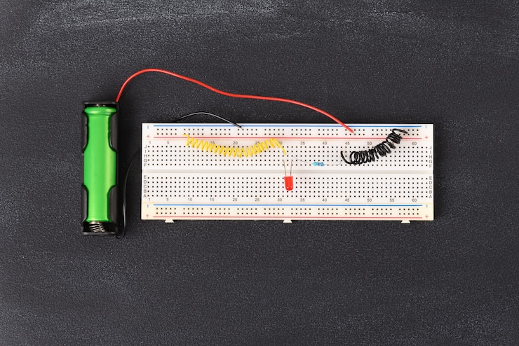 Circuito elettrico montato su breadboard
