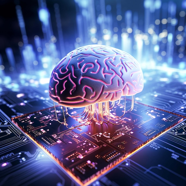 Circuito luminoso complesso del cervello di cyborg generato dall'AI