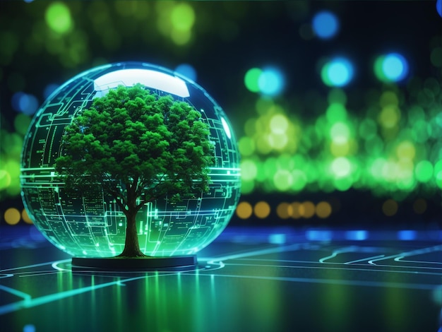 Circuito Natura Digitale Albero che cresce con l'animazione digitale