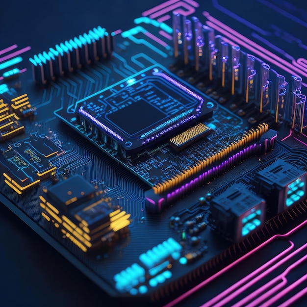 Circuito stampato con microchip integrato nel processore del computer centrale