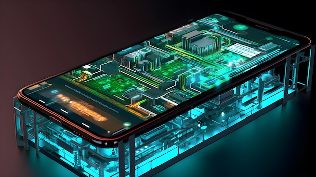 Circuito stampato sullo sfondo della tecnologia smartphone