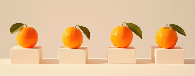 Citrus freschi su passerelle minimaliste Vetrina luminosa di cibo sano