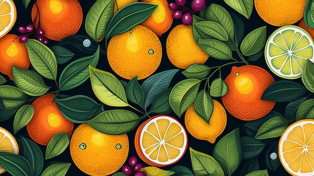 Citrus Fruit Vector Patterns 4K Seamless Artistry per il design dei tessuti
