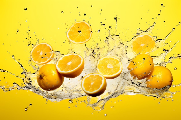 Citrus giallo frutto di limone spruzzato opera d'arte senza sfondo