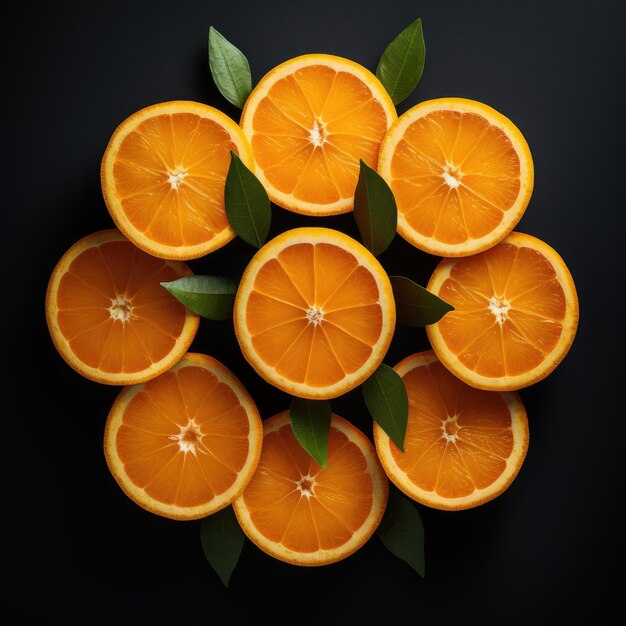 Citrus vibranti Un caleidoscopio di segmenti arancione su tela di ebano