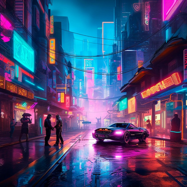 Città al neon in stile cyberpunk