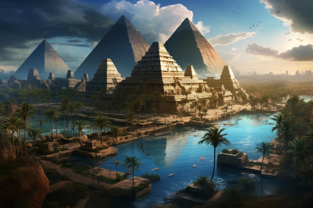 Città antica con piramidi Bellissima illustrazione Generativa AI