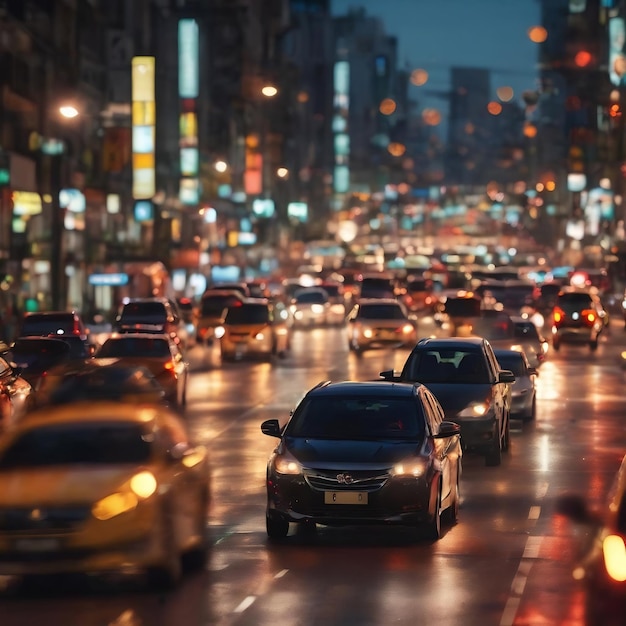 città astratta sfocata bokeh luci delle auto sfondo nella città notturna ingorghi stradali vita notturna