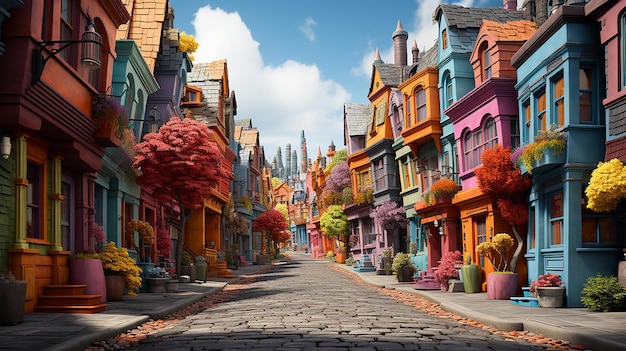 Città colorata Un cartone animato 3D in stile Pixar