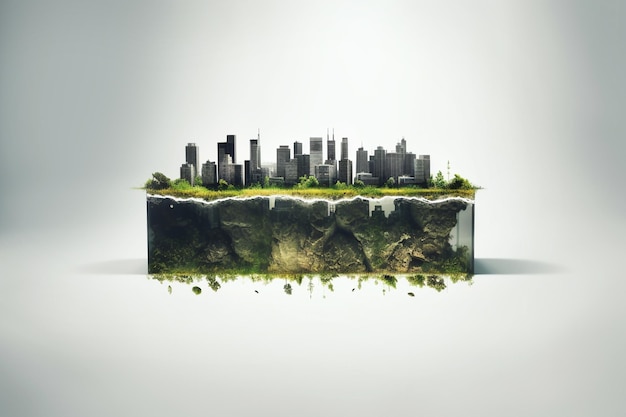 Città con grattacieli senza natura e piante concetto di catastrofe di inquinamento il concetto di degrado ambientale e le conseguenze di un'urbanizzazione incontrollata