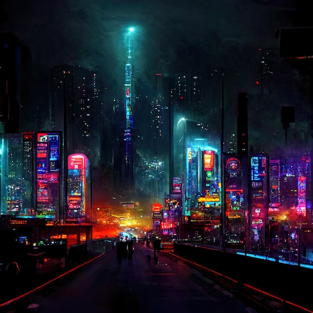 città cyberpunk di notte