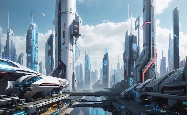 Città cyberpunk futuristica con paesaggio urbano futuro
