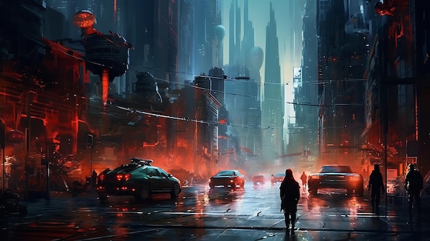 Città cyberpunk futuristica