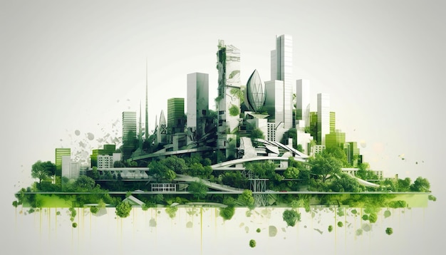 Città dedicata all'ingegneria sostenibile e alla responsabilità ambientale Sviluppo urbano che implementa progetti innovativi di ingegneria verde AI Generative