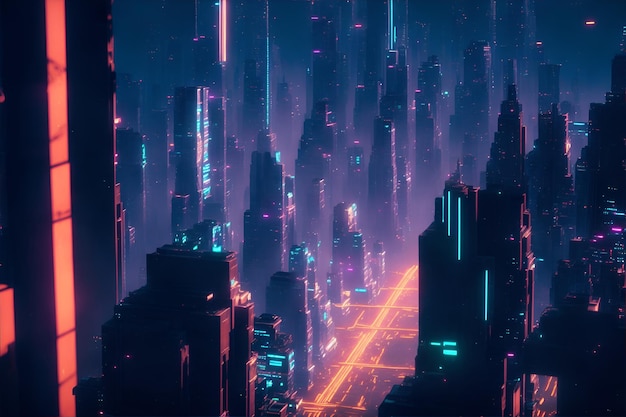 Città del futuro con luce al neon