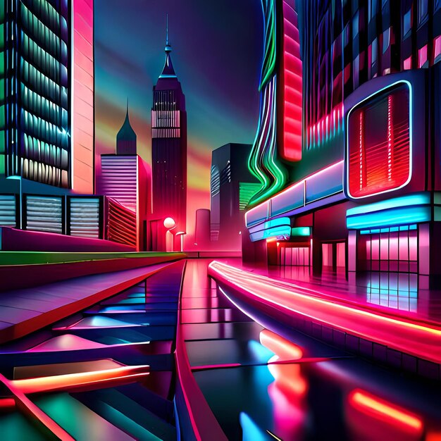 Città della luce neon 3d