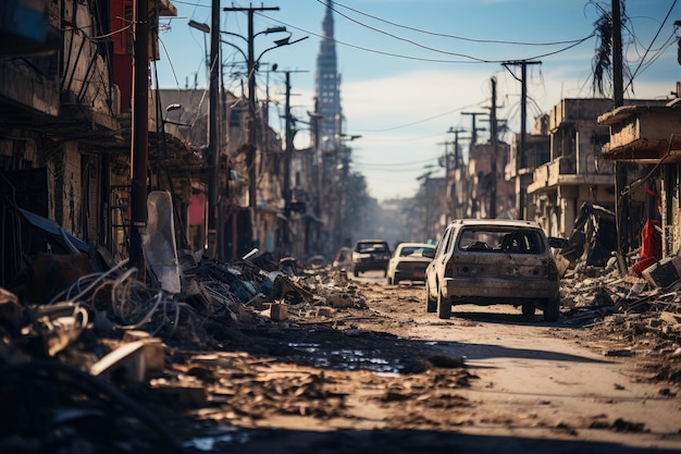 Città devastata con edifici e strade danneggiate IA generativa