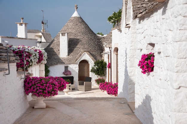 Città di Alberobello in Italia famosa per le sue case hictoric di trullo